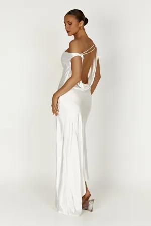 Yvette Slip Maxi Dress With Asymmetrical Hem - White Trendy Appearance
