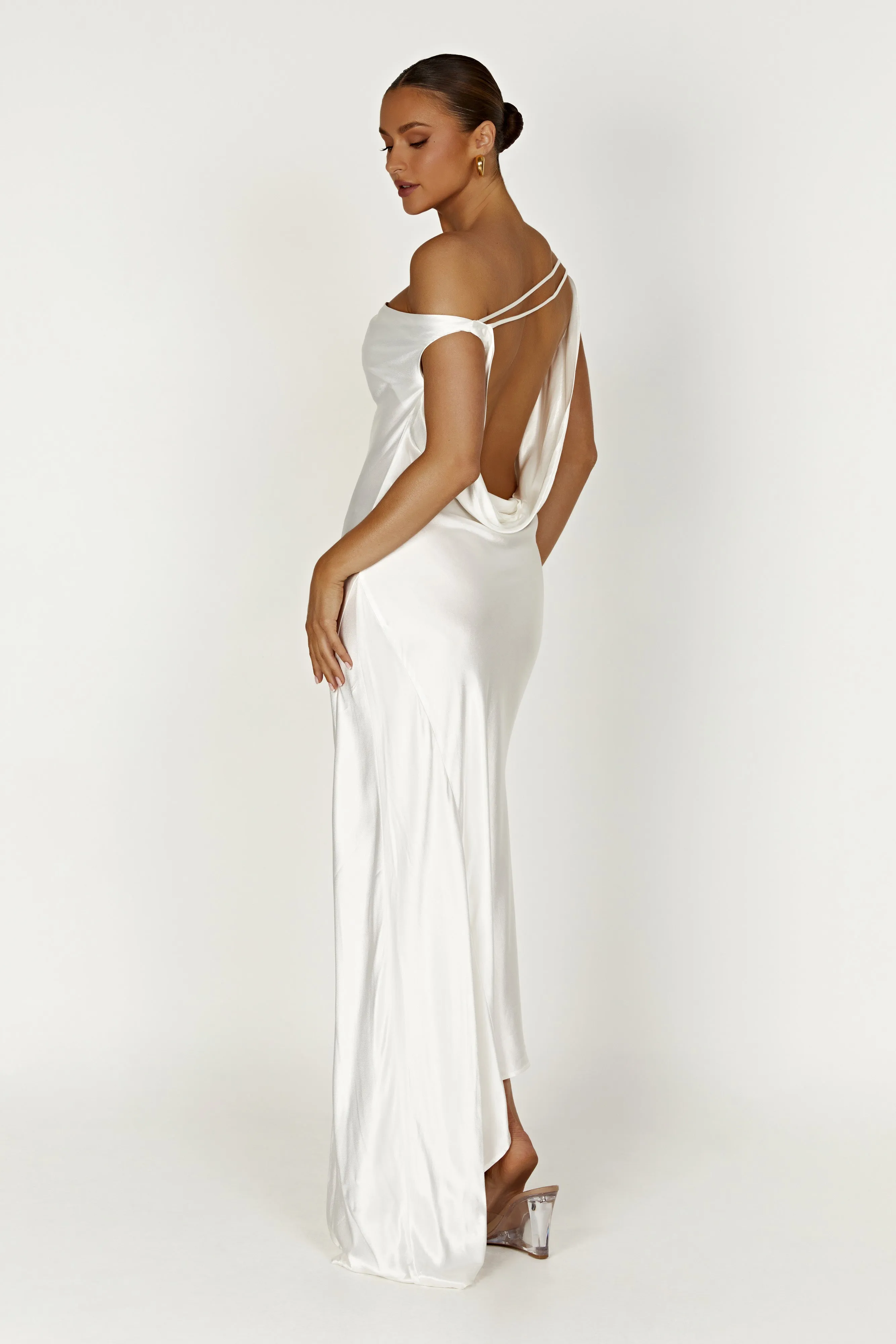 Yvette Slip Maxi Dress With Asymmetrical Hem - White Trendy Appearance