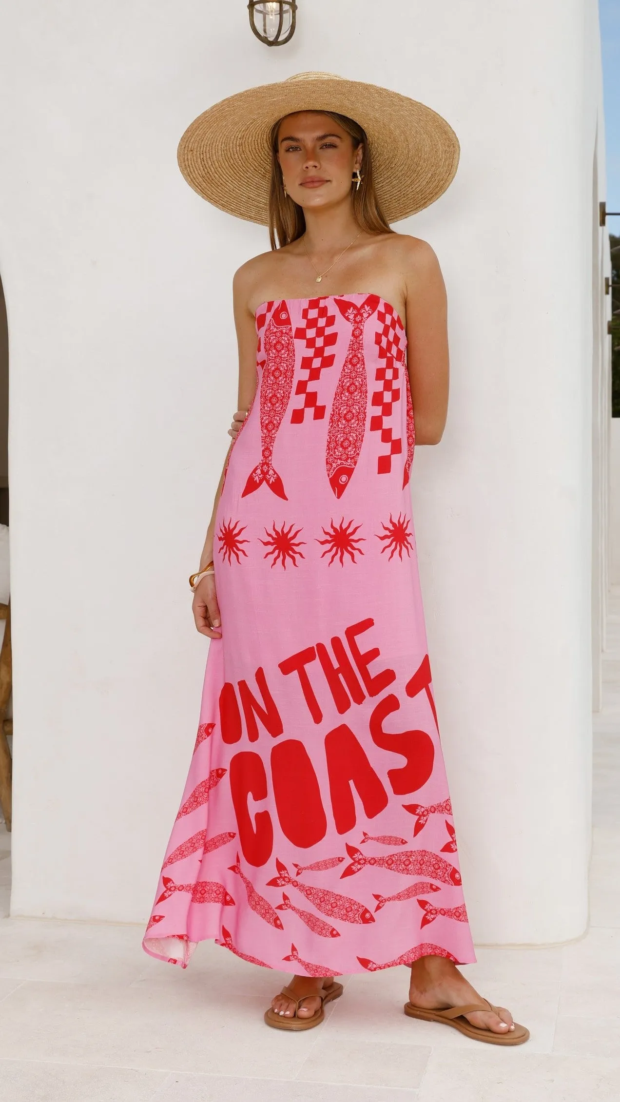 Smart Wear Clean Finish Elidie Strapless Maxi Dress - Pink/Red Tide