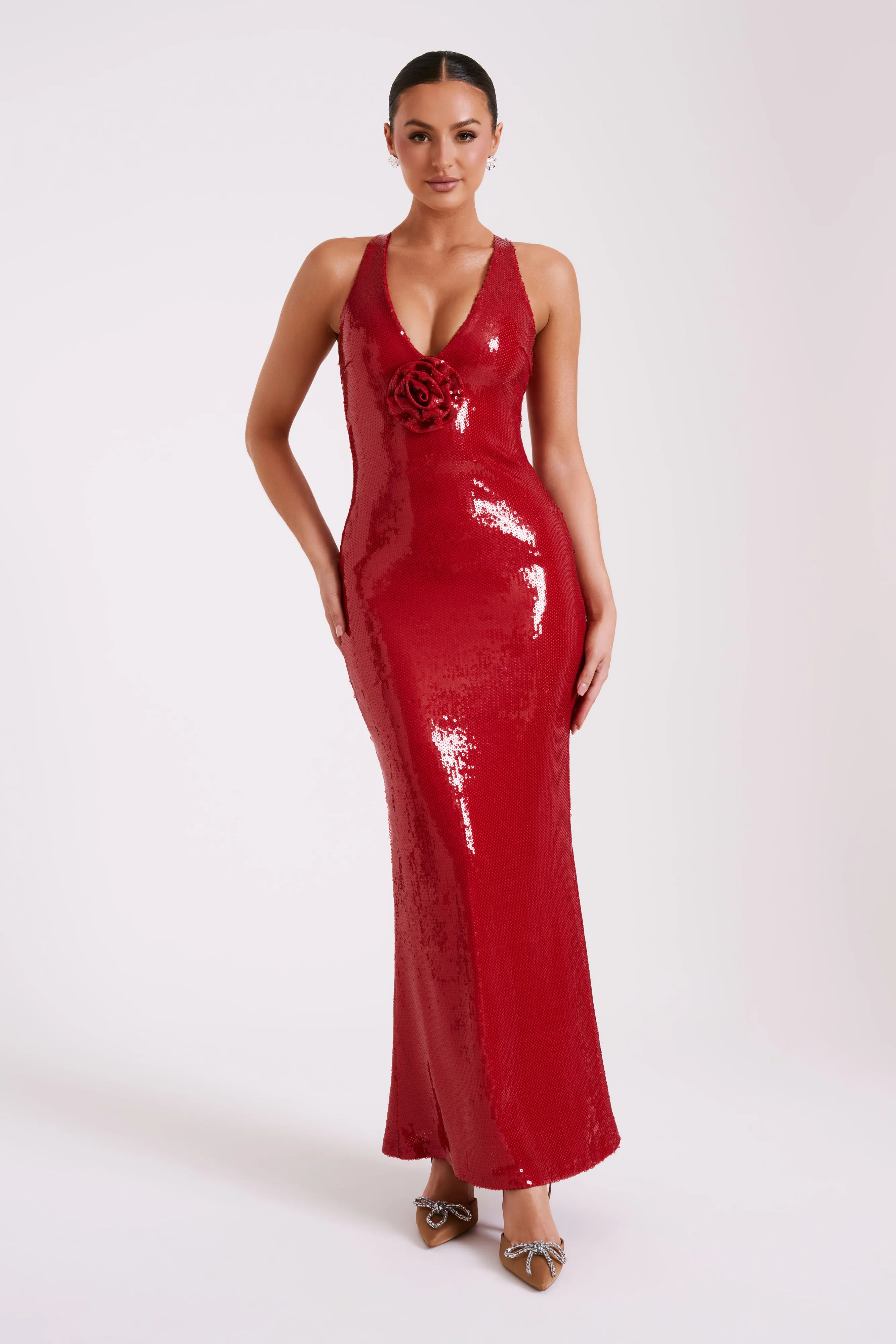 Hook-And-Eye Eliza Rose Sequin Maxi Dress - Red