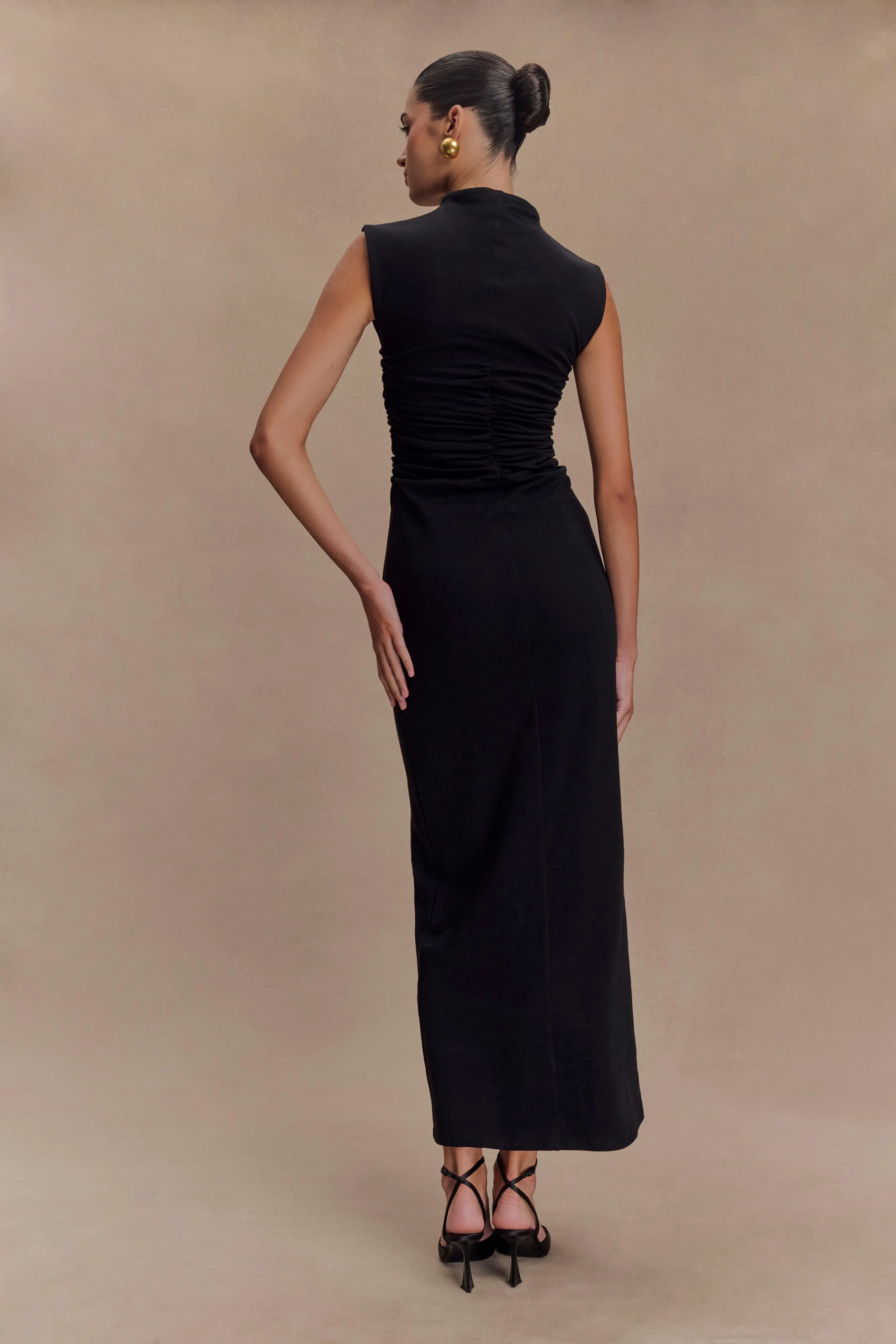 Subtle Detail Stylish Wear Elliot High Neck Sleeveless Maxi Dress - Black