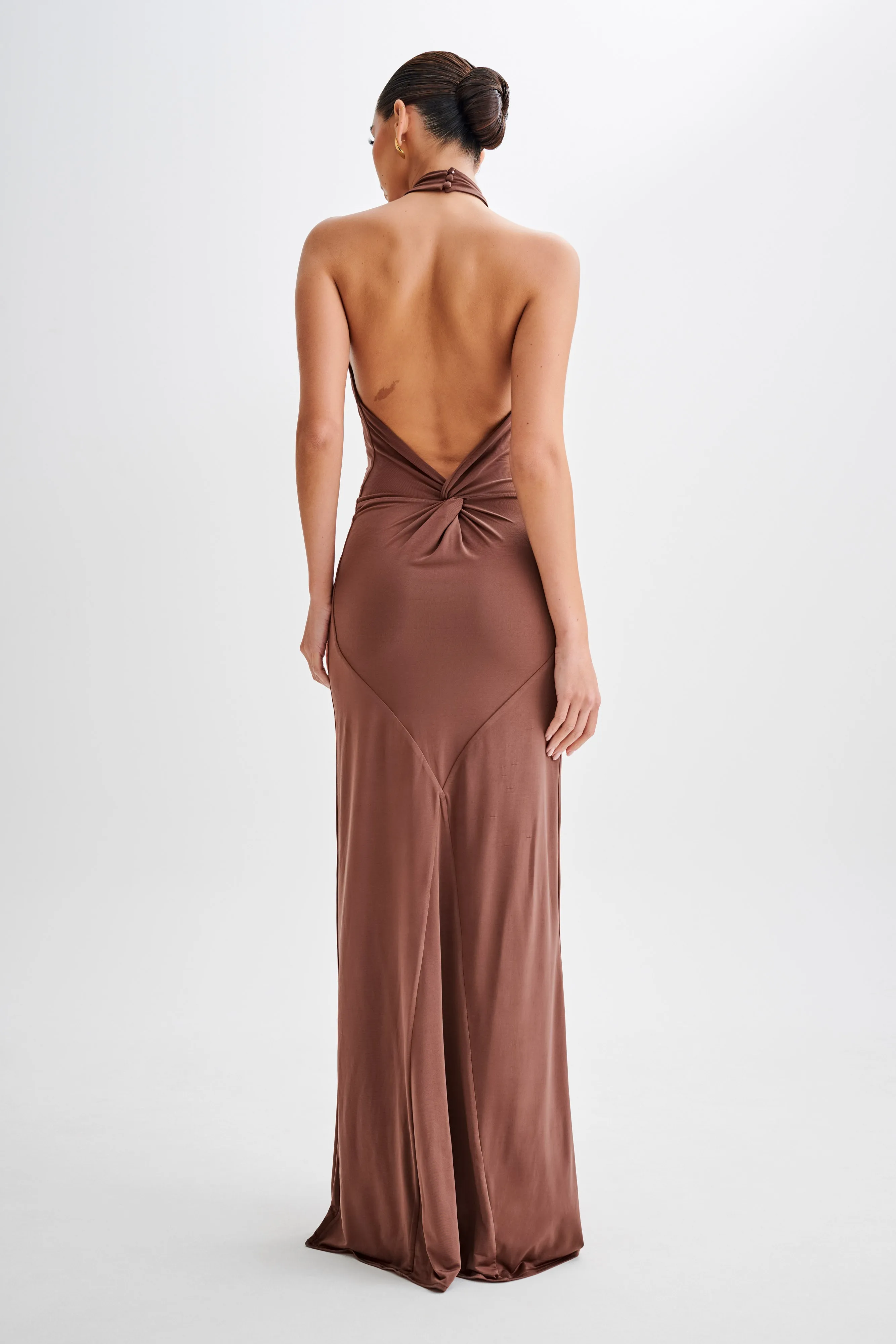 Office Fit Elyna Slinky Halter Maxi Dress - Chocolate