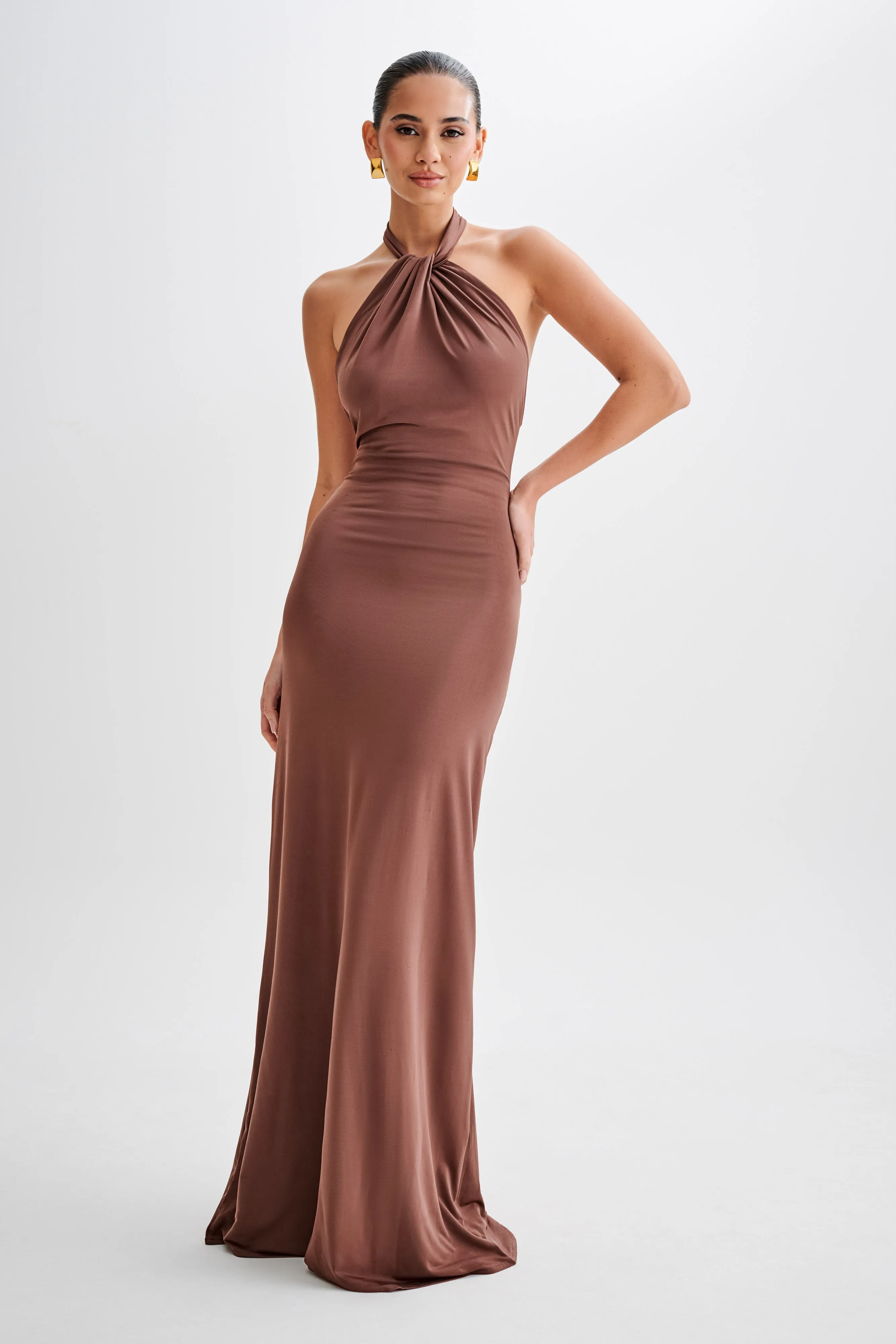 Elyna Slinky Halter Maxi Dress - Chocolate Daily Wear