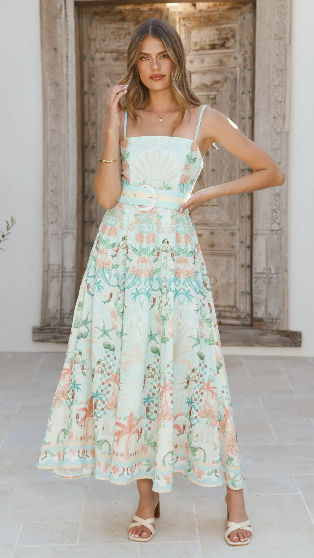 Nellie Midi Dress - Aqua Aurora Print New Spirit Live Soft