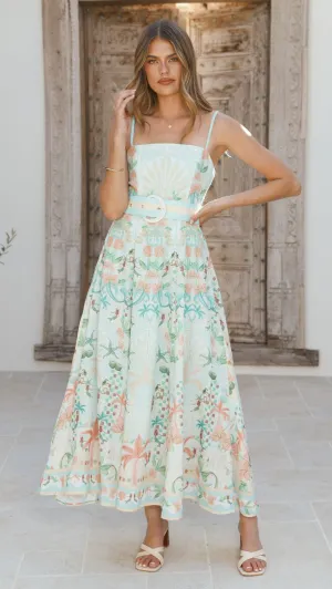 Nellie Midi Dress - Aqua Aurora Print New Spirit Live Soft