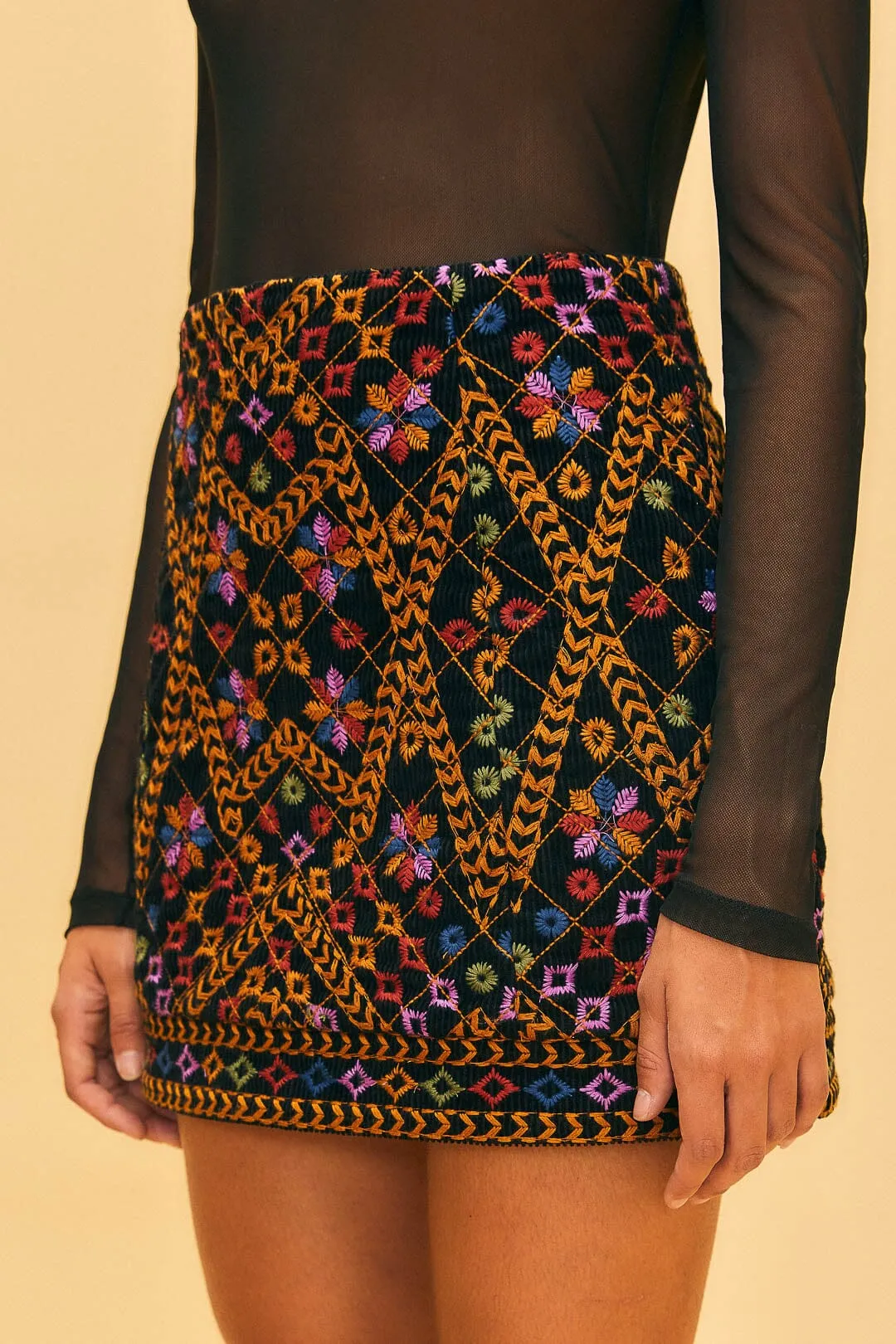 Embroidered Corduroy Mini Skirt Layered Style Urban Pulse