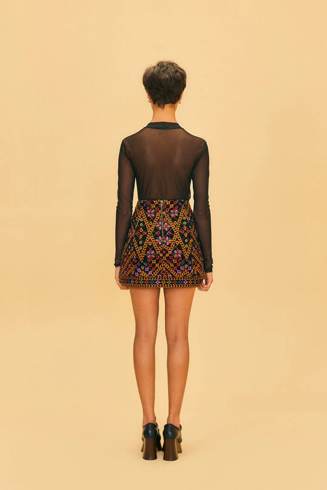 Glossy Texture Comfy Wear Embroidered Corduroy Mini Skirt