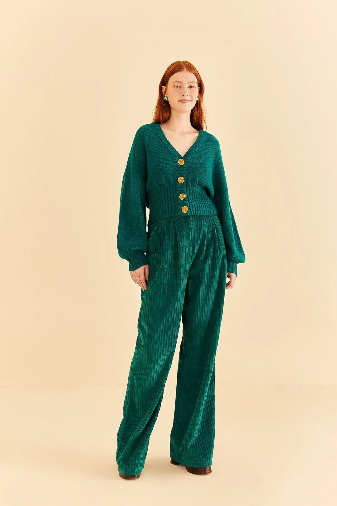 Hidden Zip Pockets Soft Stretch Emerald Corduroy Pants
