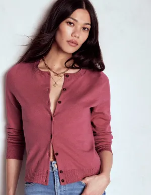Pure Shape Emilia Cotton Crew Cardigan-Pink Heather
