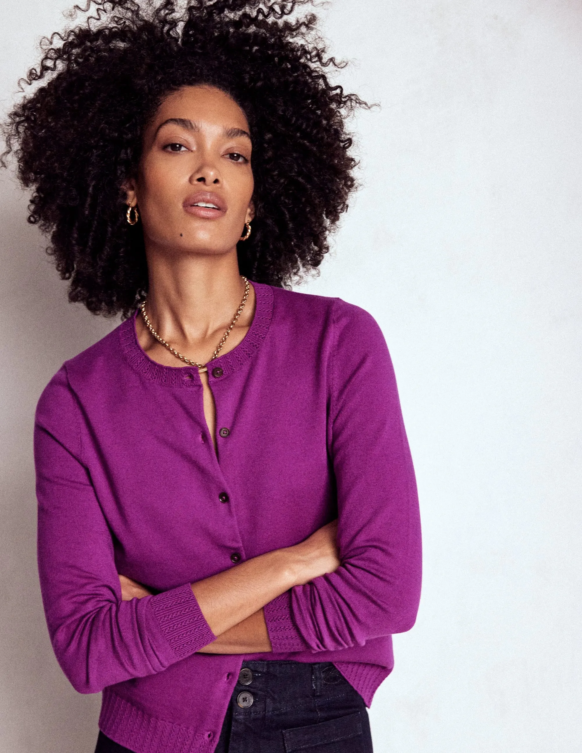 Emilia Cotton Crew Cardigan-Regal Purple OdorResistant Finish