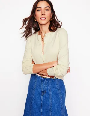 Urban Fashion Emilia Cotton Crew Cardigan-Warm Ivory