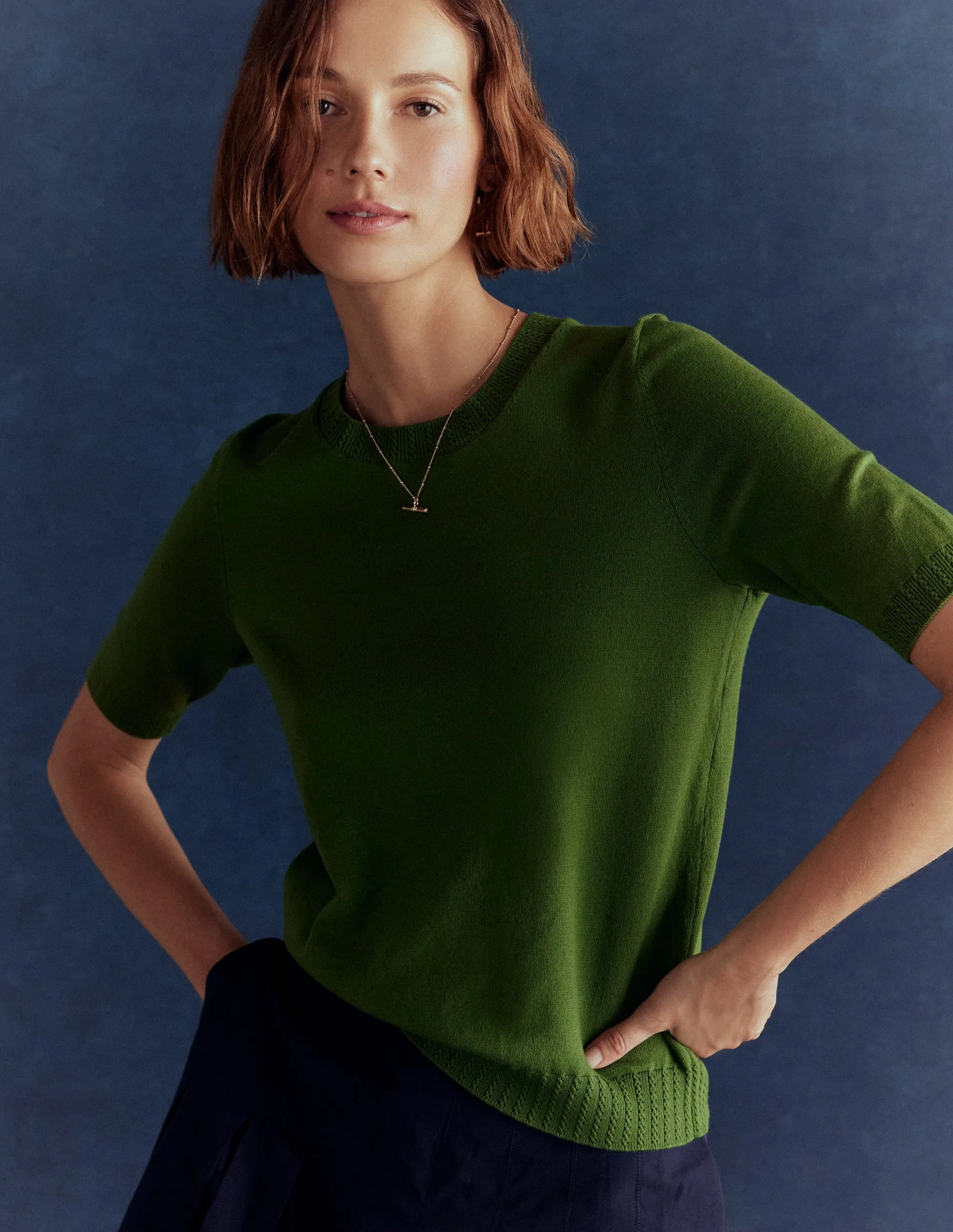 Autumn Layer Emilia Cotton Crew T-shirt-Promenade Green