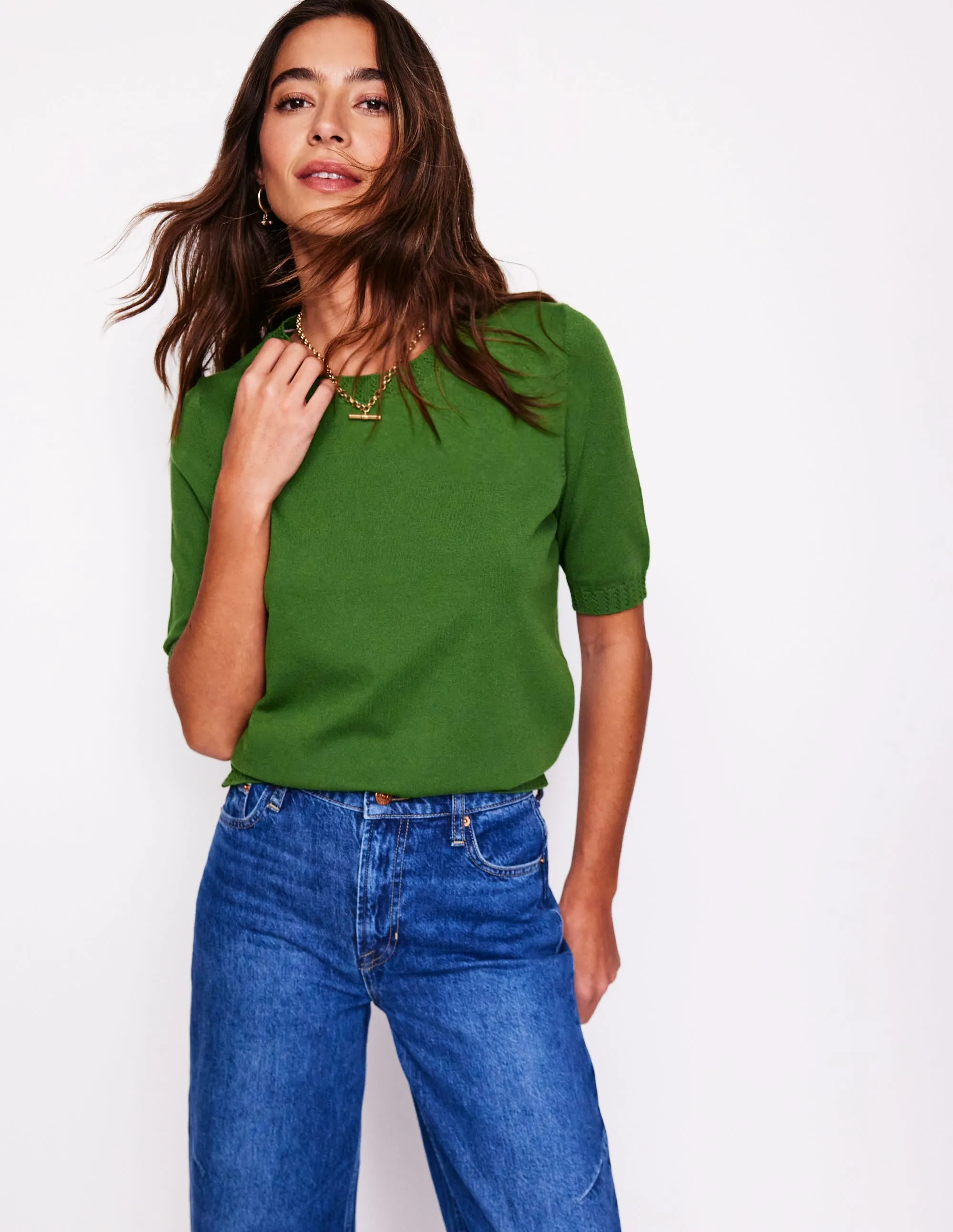 Emilia Cotton Crew T-shirt-Promenade Green TemperatureRegulating Yarn Classic Layer