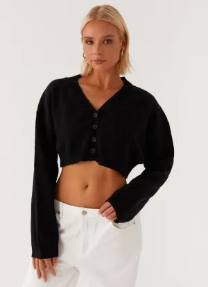 Endlessly Cropped Cardigan - Black NonChafing Seam Placement Cool Climate