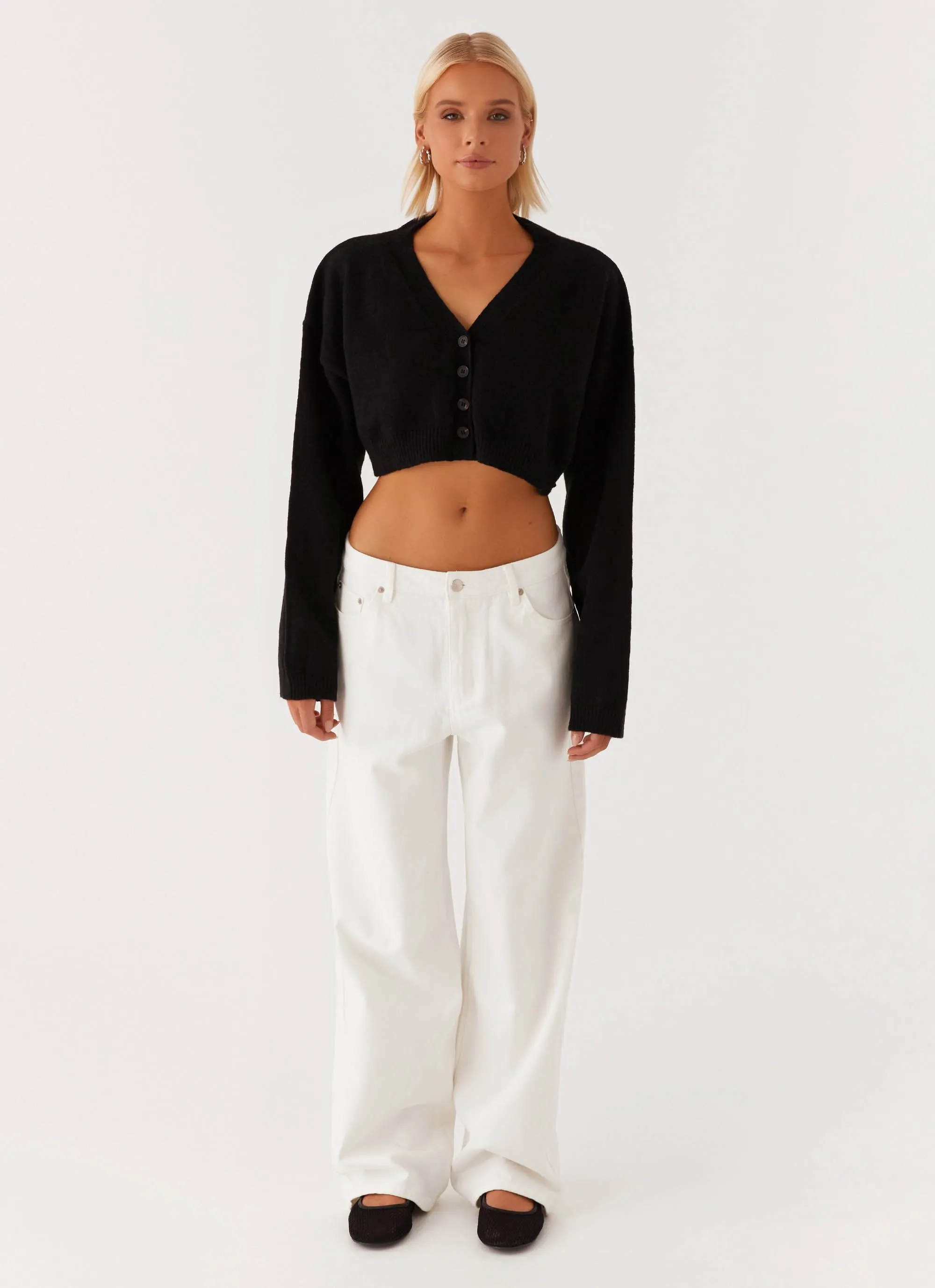 Bonded Collars Endlessly Cropped Cardigan - Black