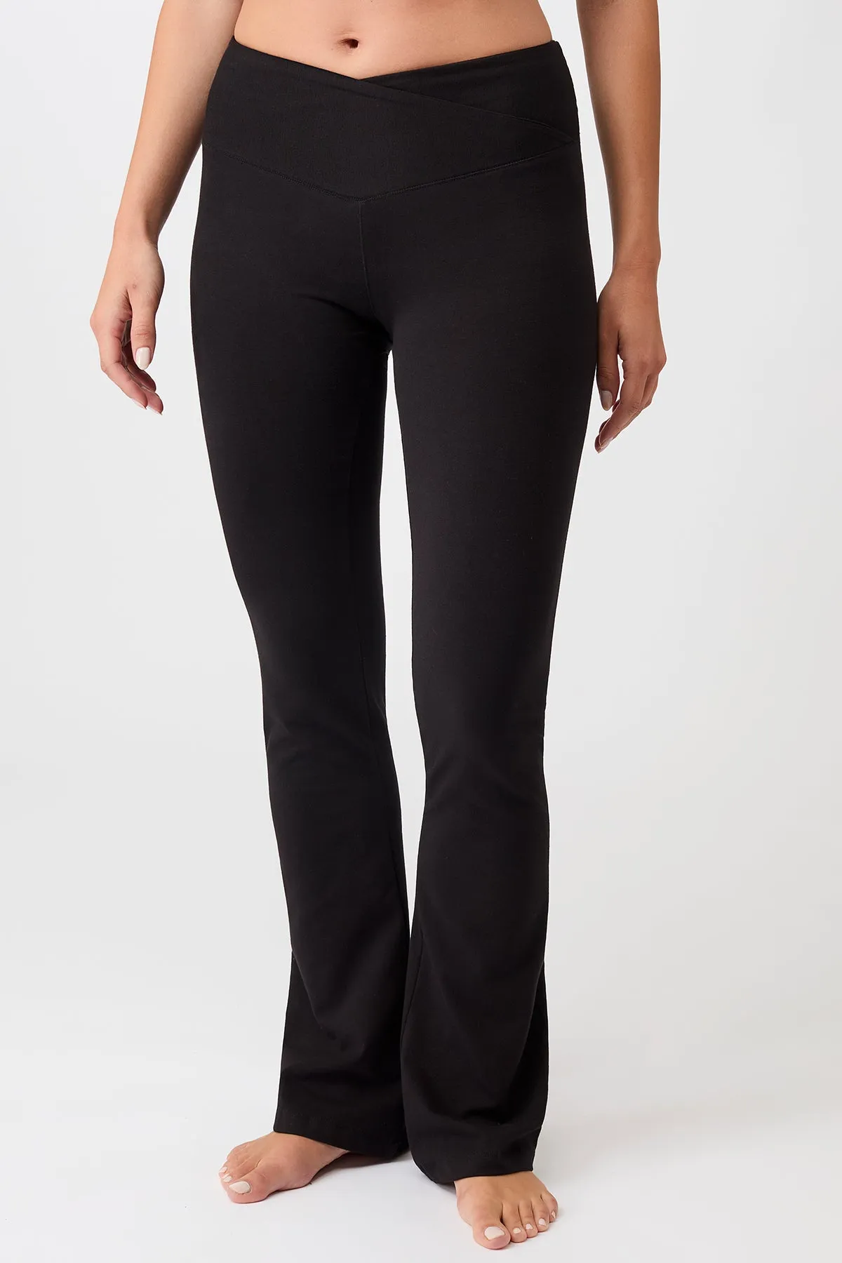 Flatlock Stitching Technique Maternity Wear Stretch Fit Envelope Flared Pants - Black, GOTS