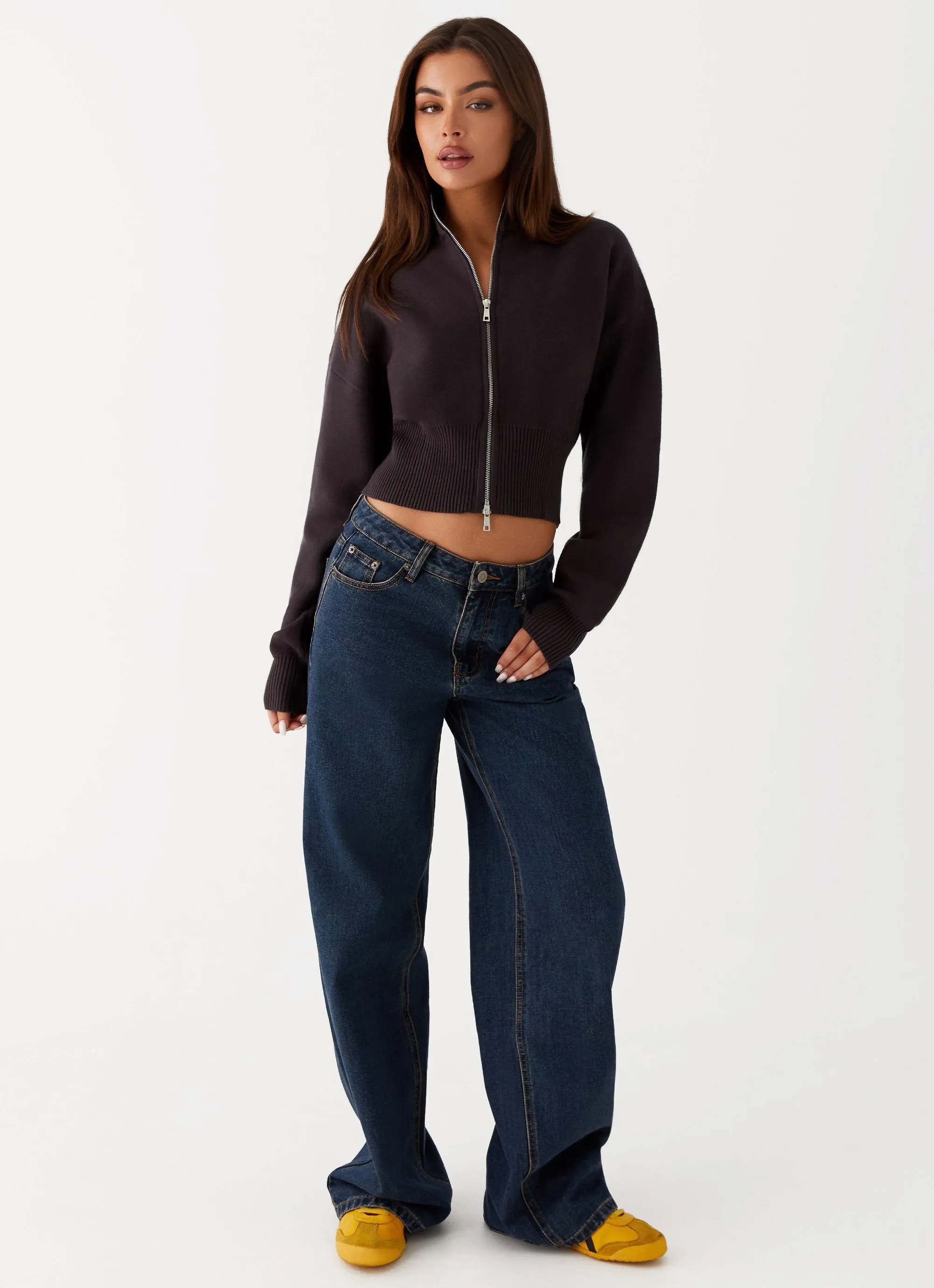 Episode High Neck Cardigan - Charcoal AdjustableCuffs