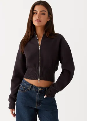 Quick Dry Fabric fall season Episode High Neck Cardigan - Charcoal