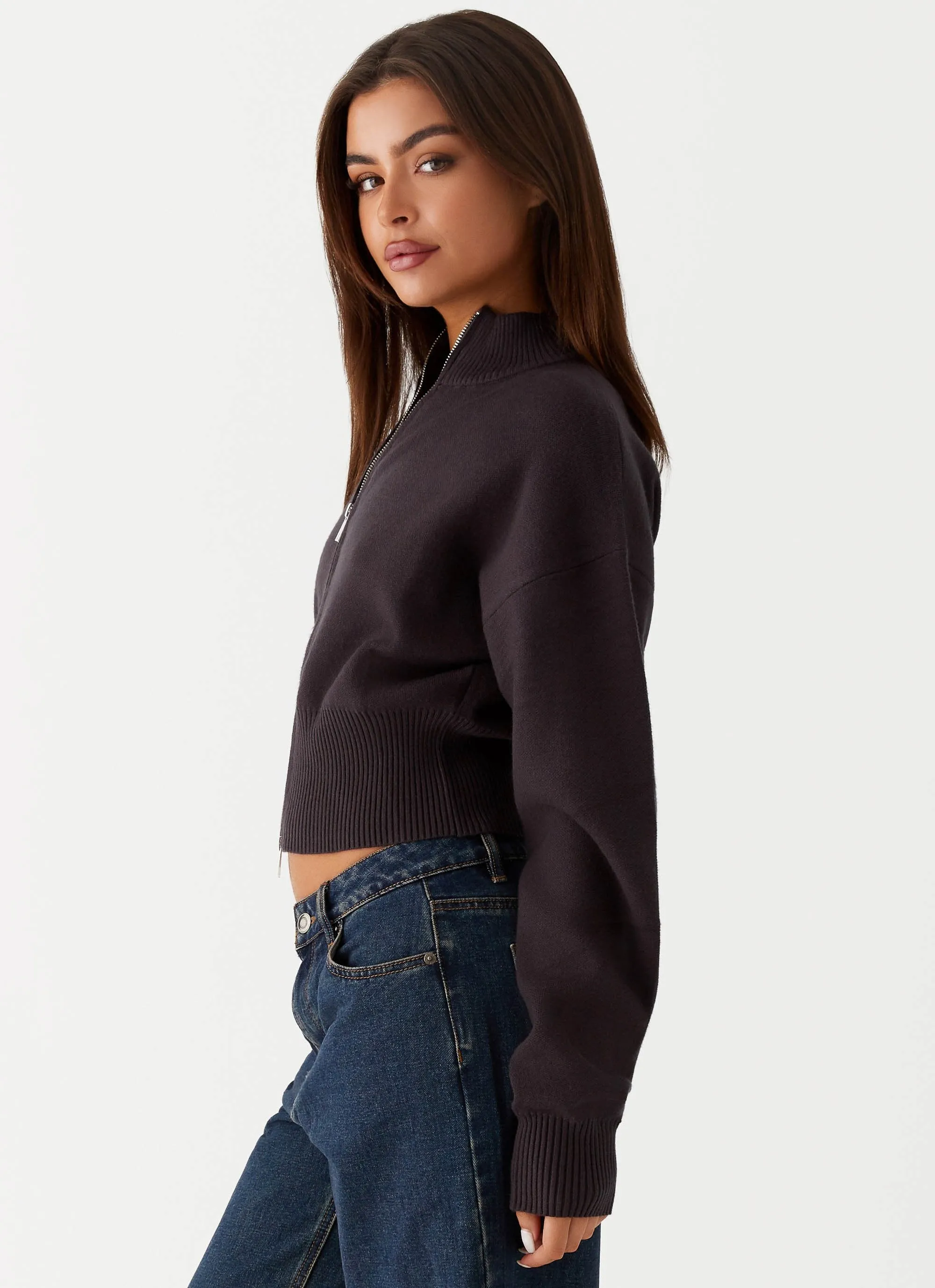 Episode High Neck Cardigan - Charcoal Packable Feature Easy Clean Material