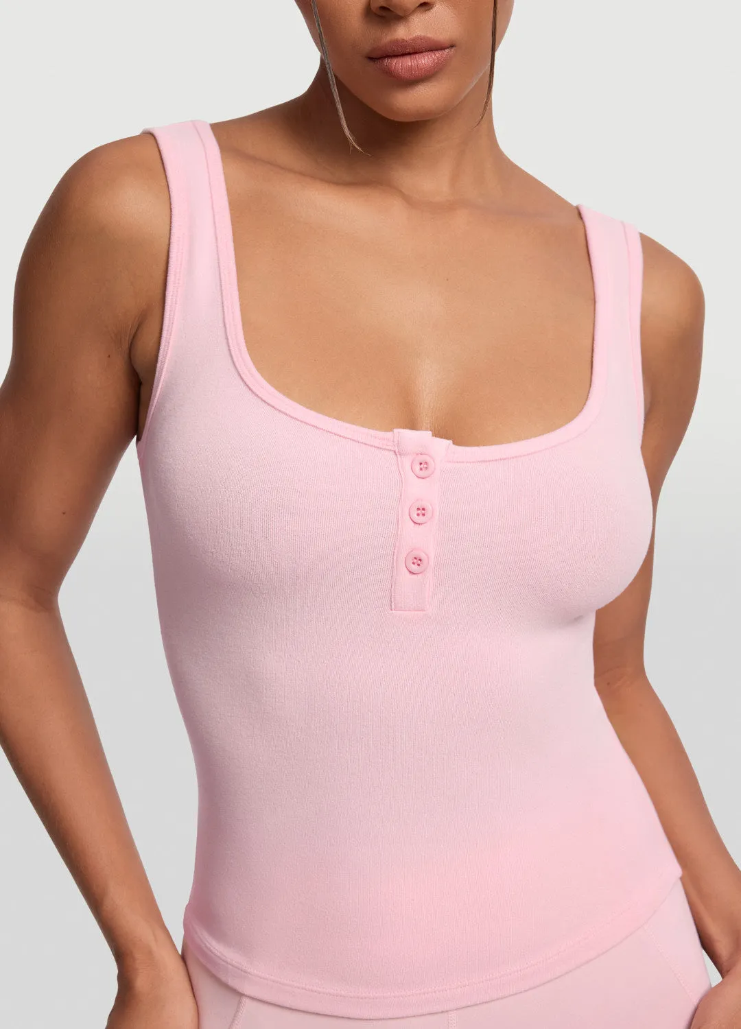 Button Front Tank Top Smooth - operating Active Smooth
