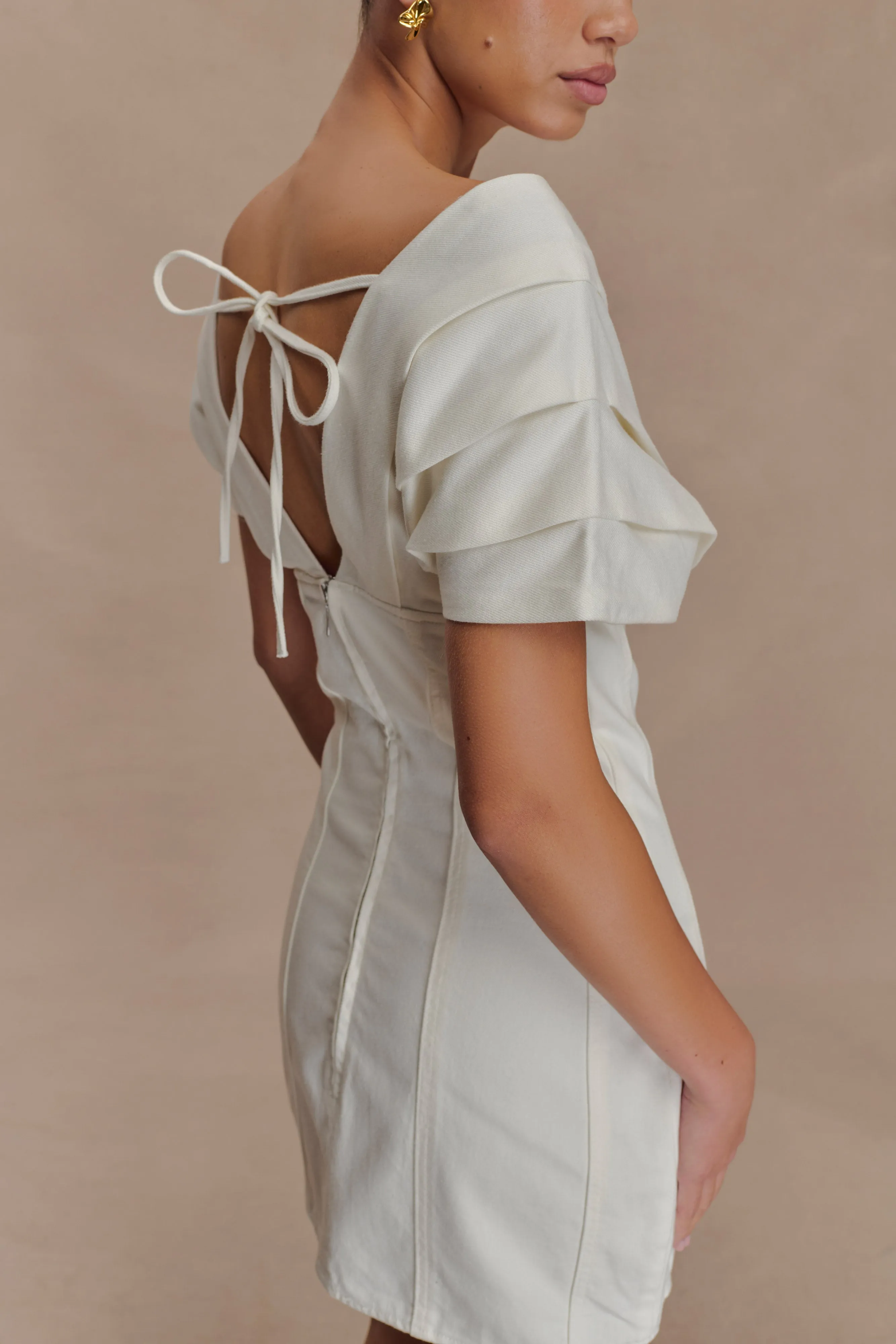 Neutral Aesthetic Relax Feel Pascale Off Shoulder Denim Mini Dress - White