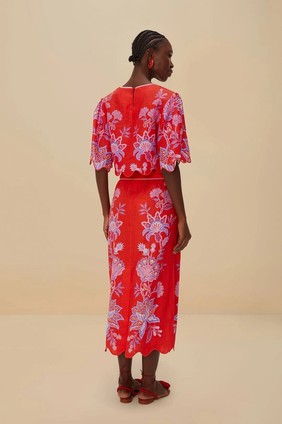 Red Porcelain Garden Euroflax? Premium Linen Midi Skirt Day Wear