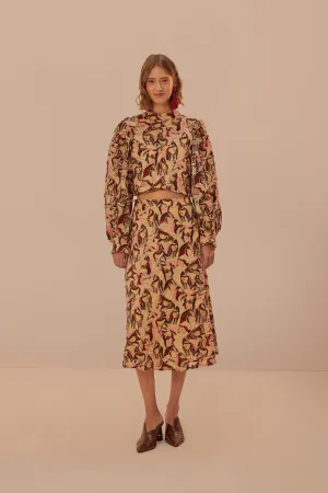 Cozy Movement Seasonal Drop Cream Horses Guipure Midi Skirt