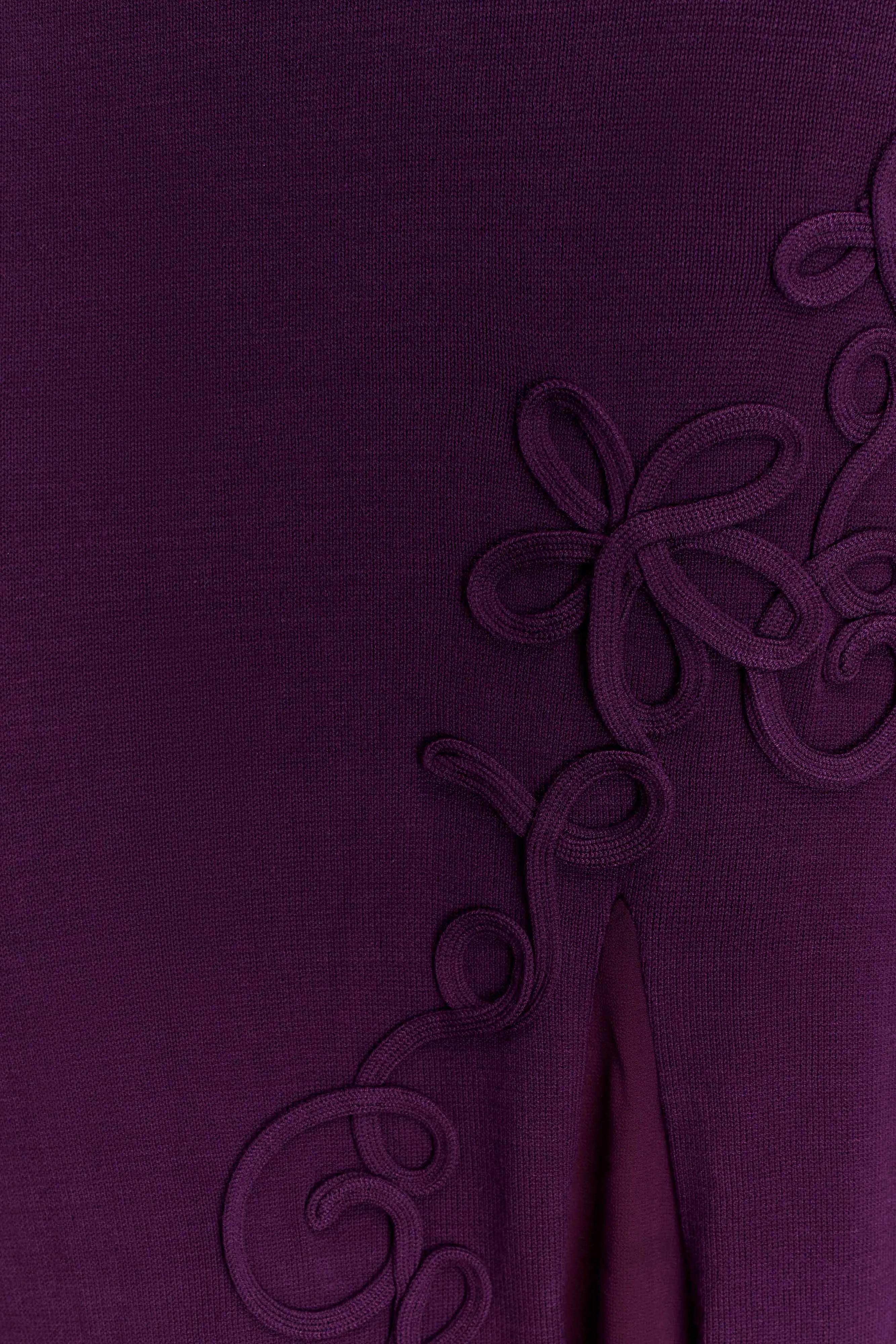 Nesta Embroidery Off Shoulder Knit Dress - Plum Soft Volume