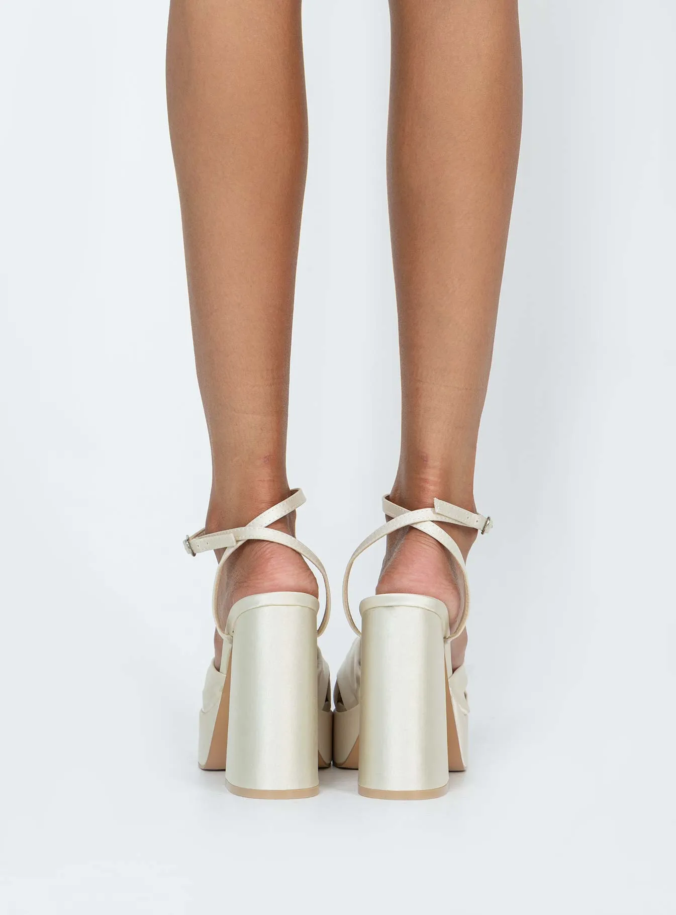Everlasting Satin Platform Heels Champagne Soft Material Mid Top Style