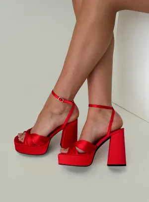 Pointed Heels Soft Sole High Heels Everlasting Satin Platform Heels Red
