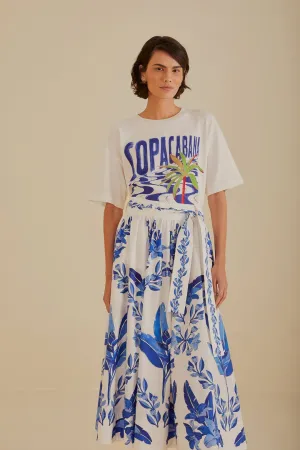 Off-White Blue Yard Organic Cotton Midi Skirt Semi Sheer