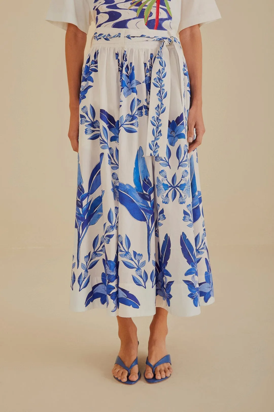 Off-White Blue Yard Organic Cotton Midi Skirt Outfit Mix Light Wear