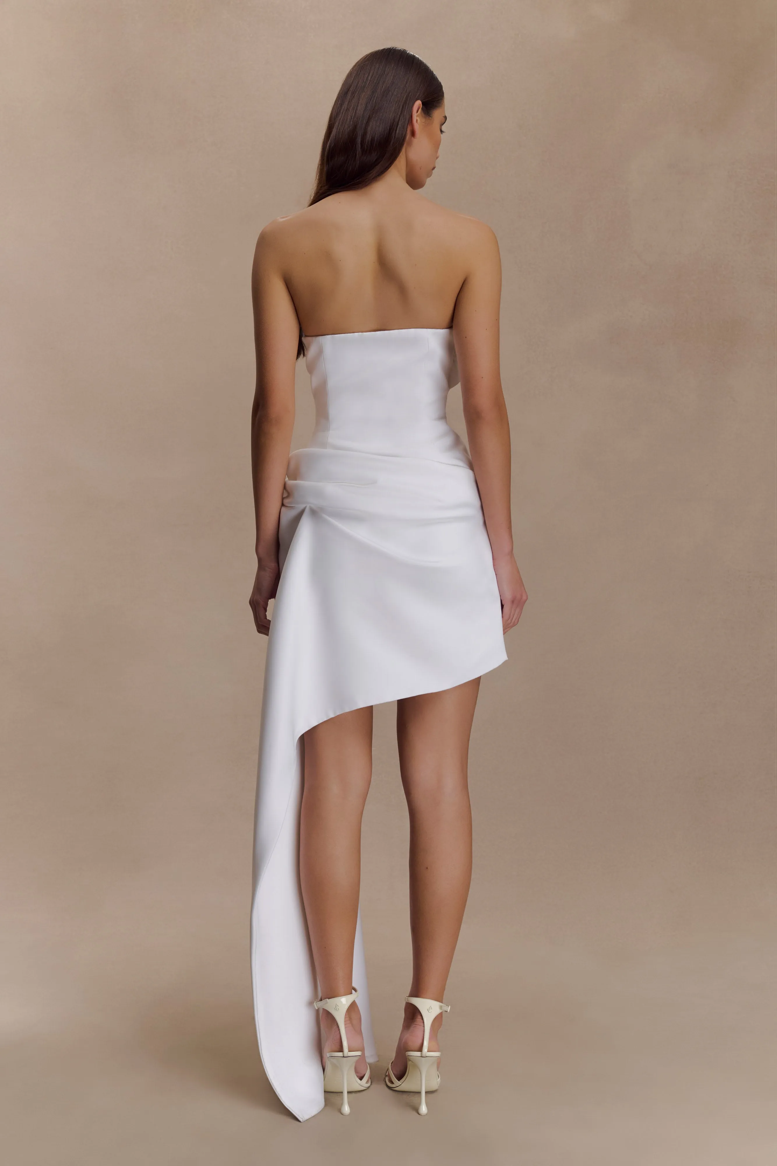 Simple yet chic gown Evianna Strapless Gathered Mini Dress - White