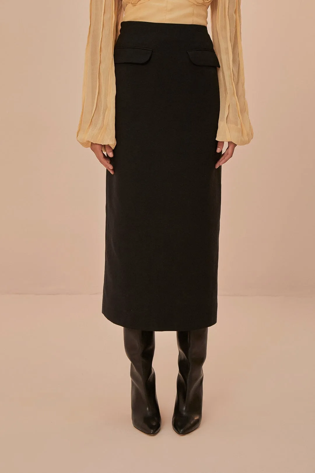 Beach Day Light Motion Black Midi Skirt