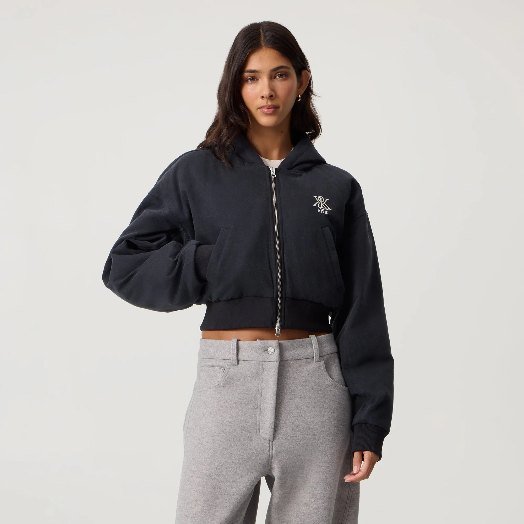 Comfort Fit Kith Women Bex Cropped Denim Puffer - Washed Black
