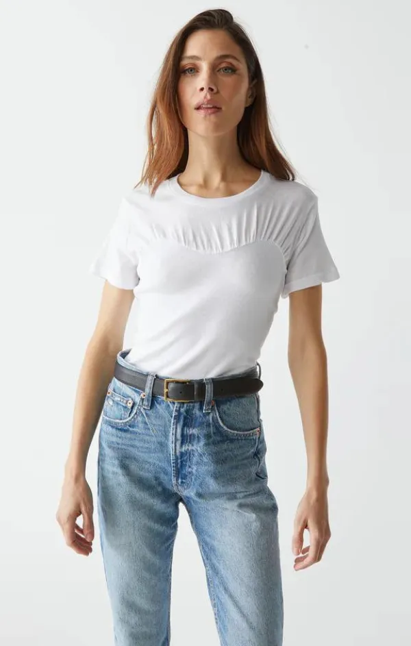 Victoria Shirred Fabric Mixed Tee Push Edge