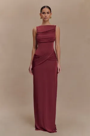 Henley Slinky Drape Maxi Dress - Wine NonIrritatingLining Sweetheart Cut