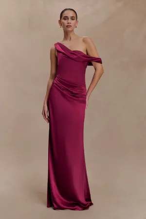 Dalia Off Shoulder Satin Maxi Dress - Mahogany Comfy Design Fashionable appearance
