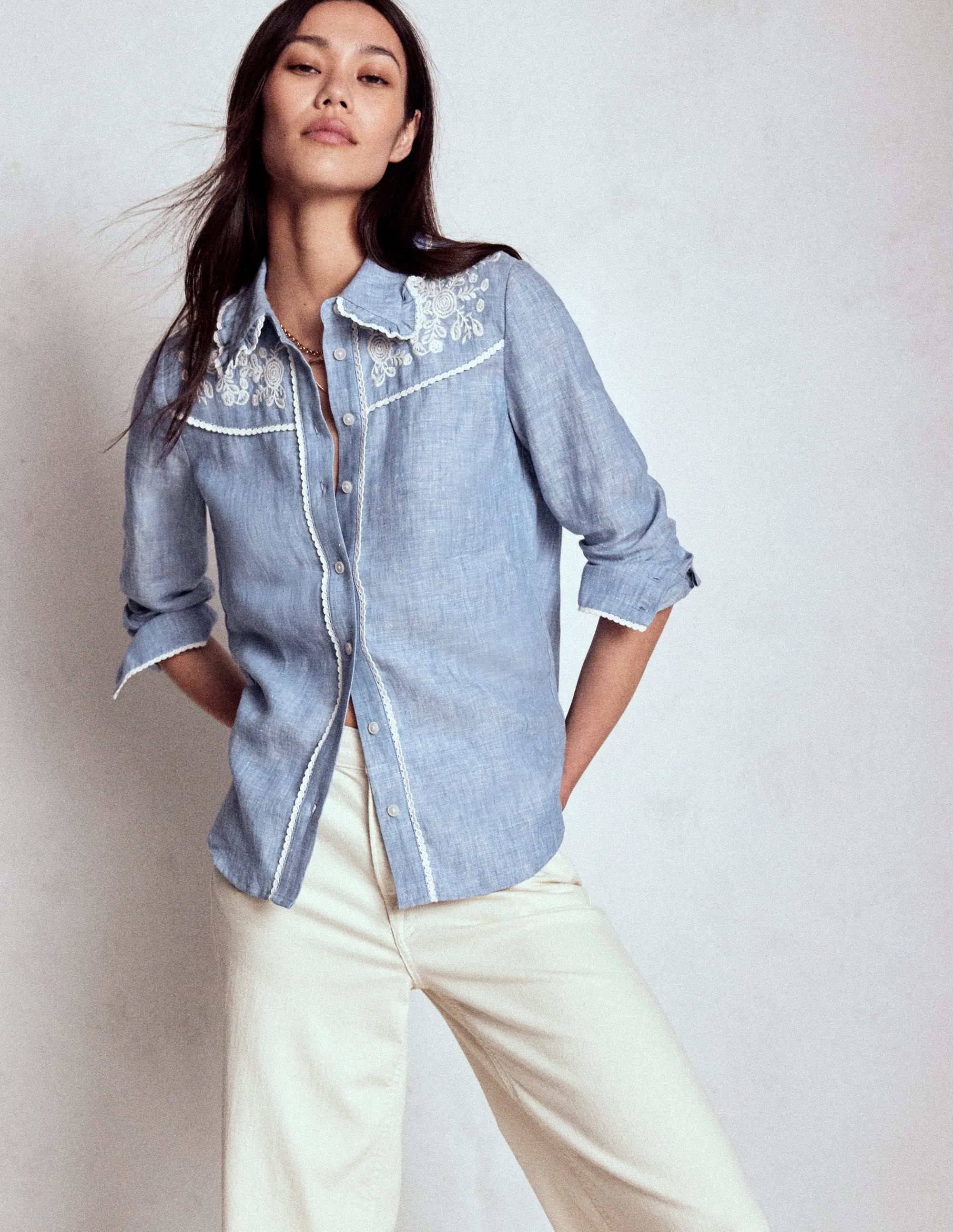family gathering Sienna Western Shirt-Chambray