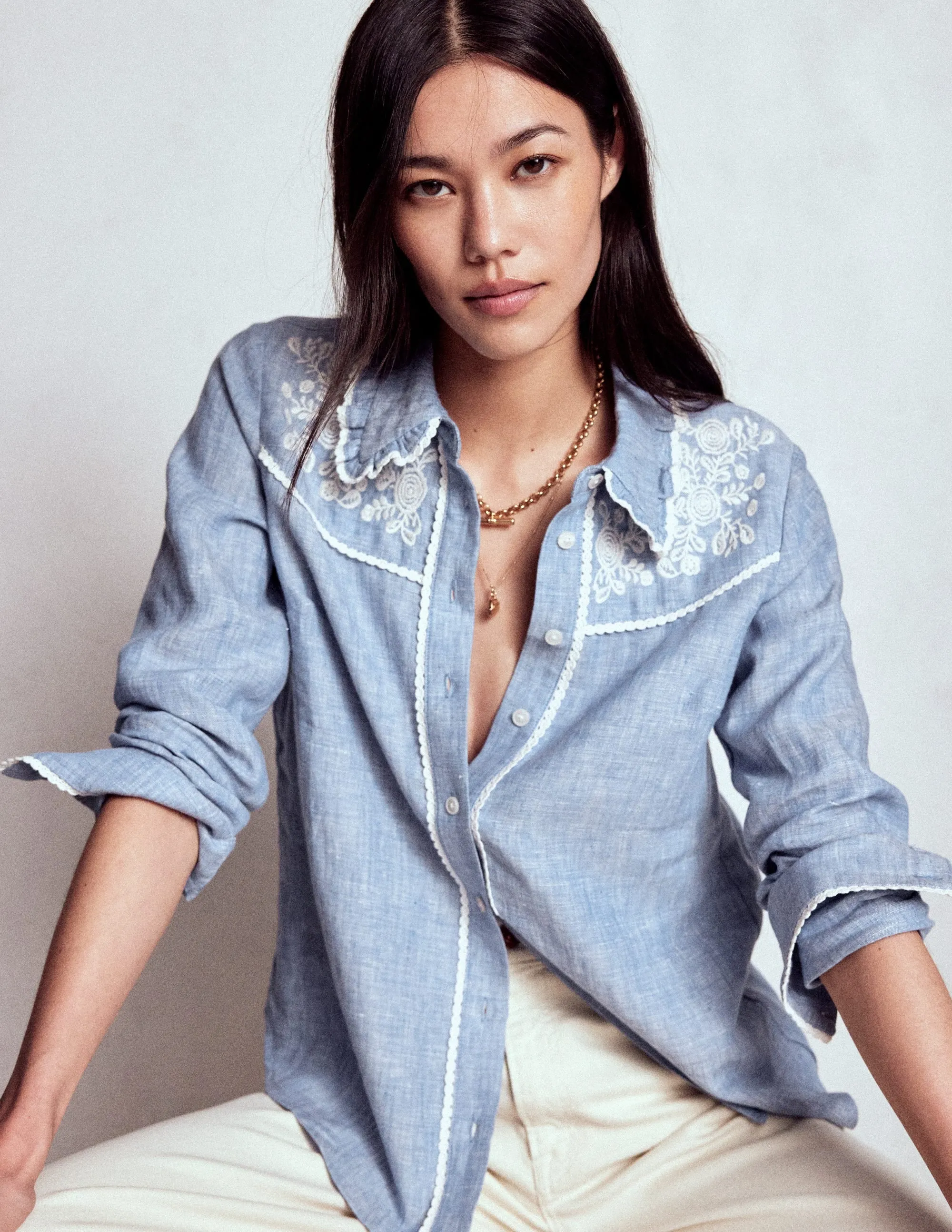 Minimal Fit Sienna Western Shirt-Chambray