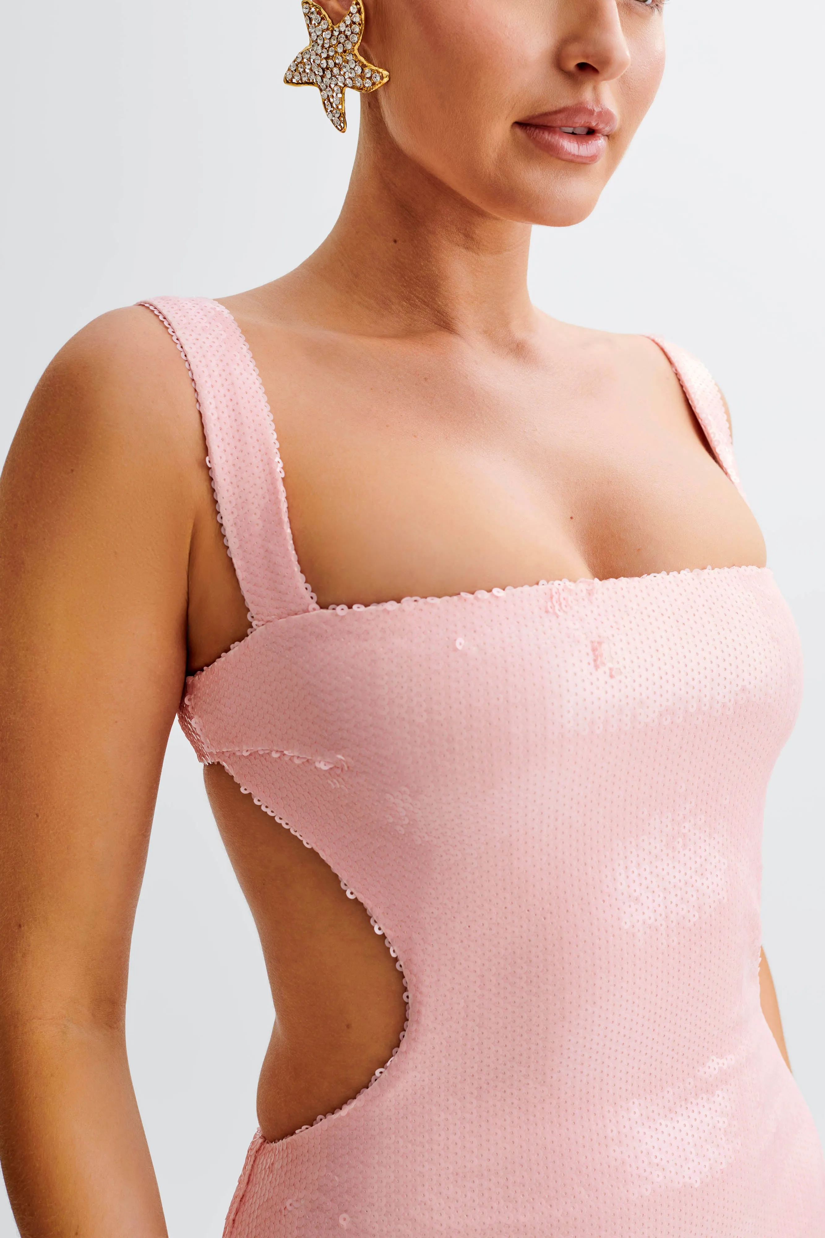 Artistic Edge Celebrity-Inspired Adoria Sequin Cut Out Maxi Dress - Pale Pink