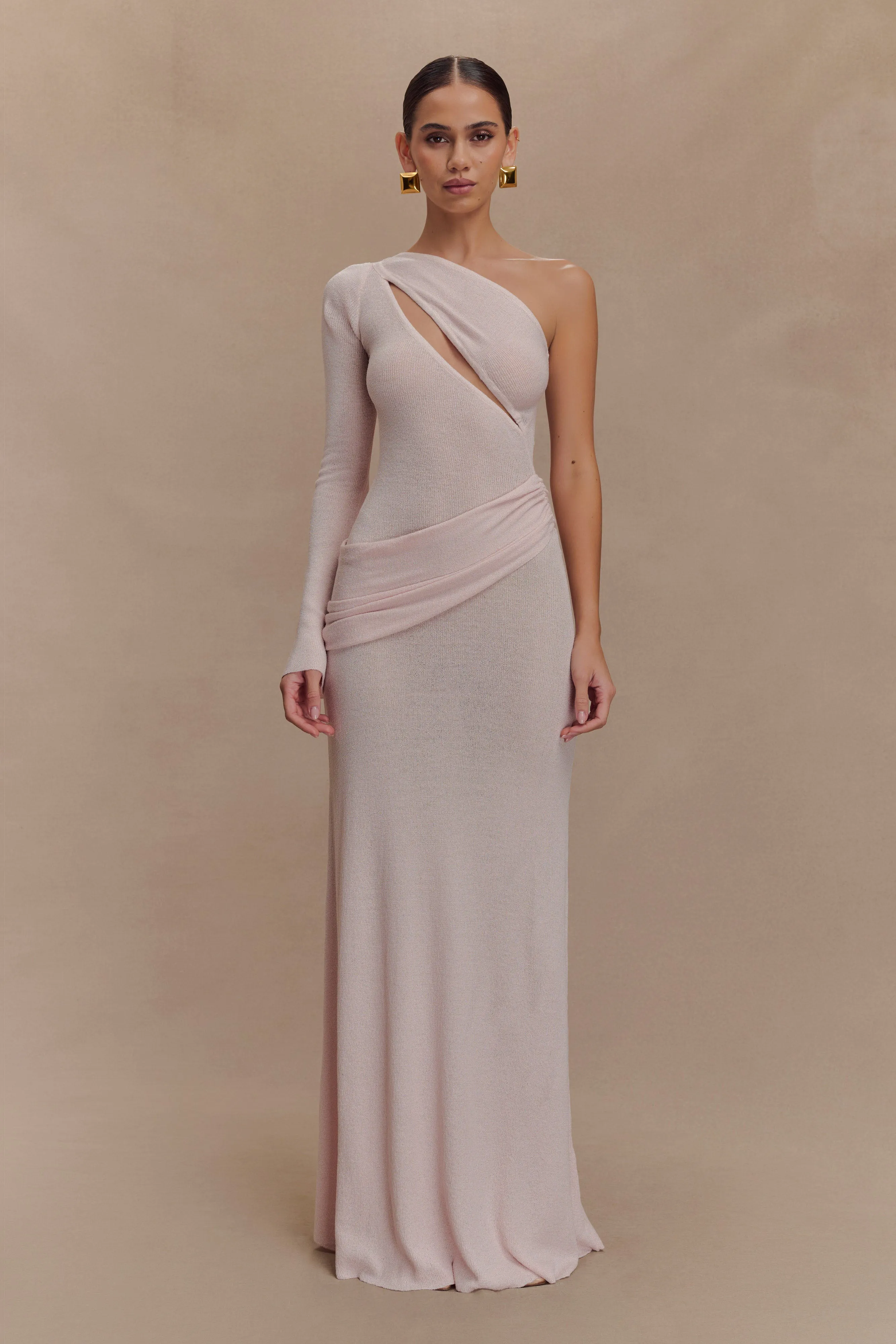 Alexius One Shoulder Knit Maxi Dress - Dusty Pink Perfect Fit Look