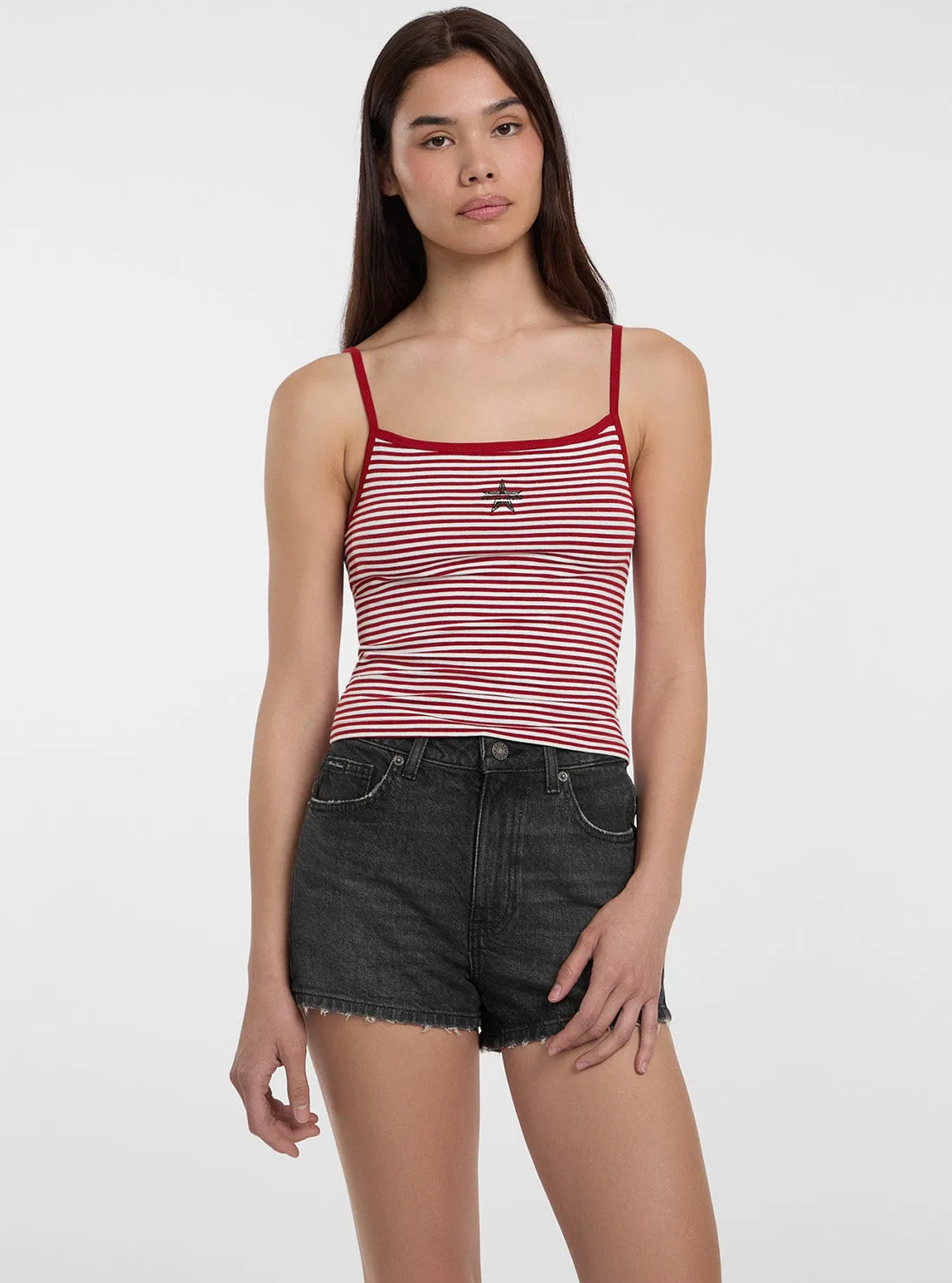 QuickDry Guess Jeans Eco Red Striped Star Tank Top