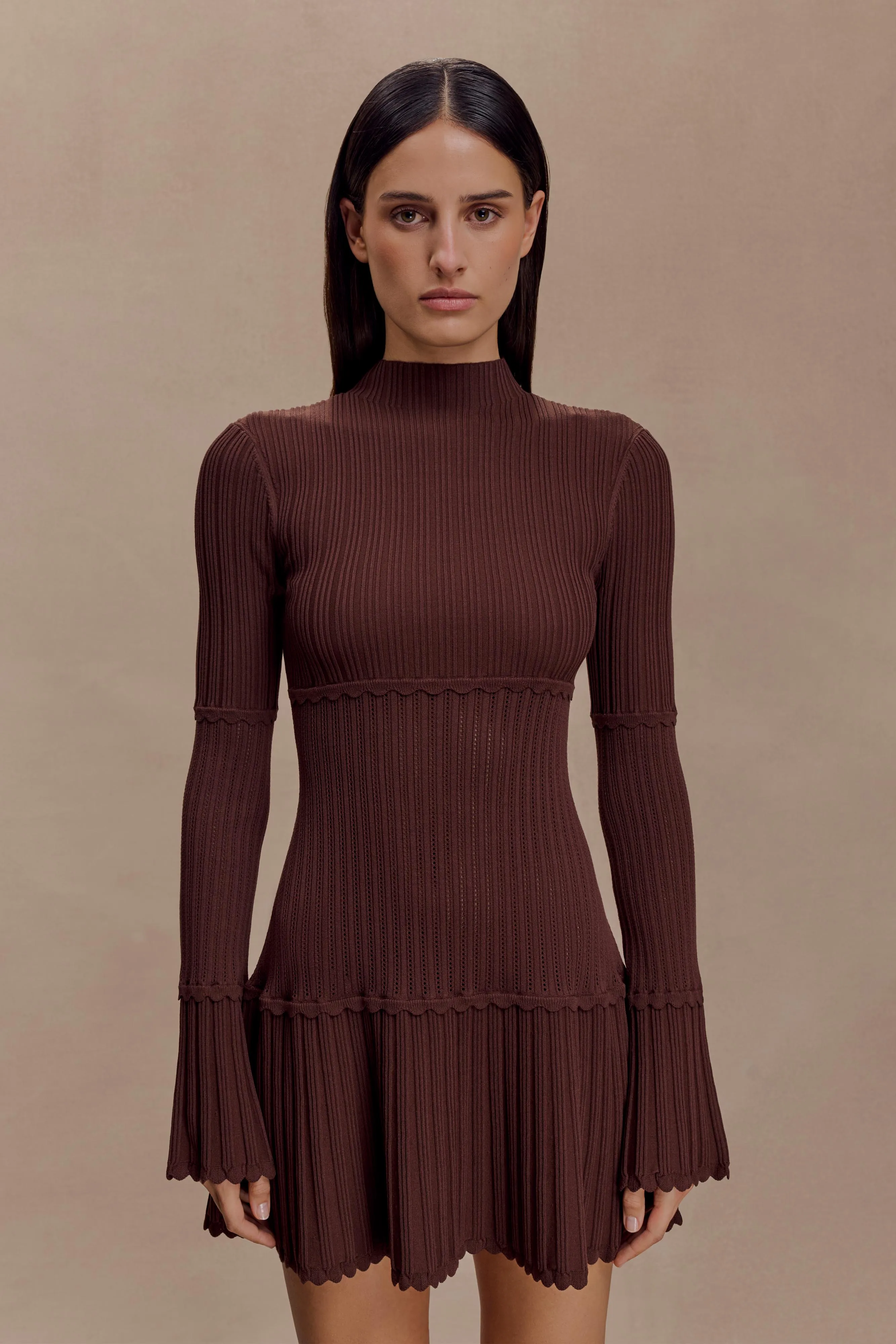 High-waist Minimal Mood Adena Pointelle Knit Mini Dress - Chocolate