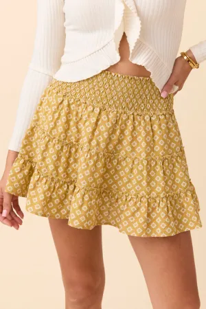 Maternity Friendly Weekend Vibes Through the Garden Yellow and White Flower Print Skort