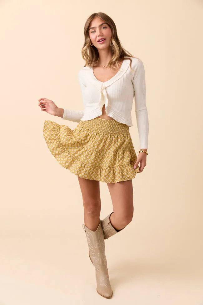 Through the Garden Yellow and White Flower Print Skort Edgy Look