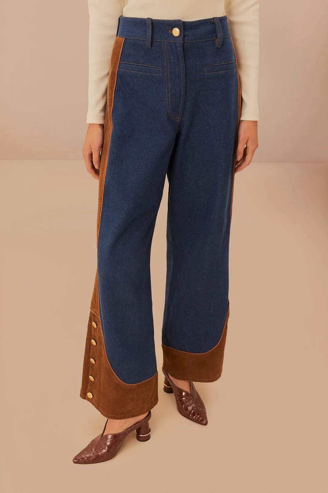 Western Denim Wide Pants Low Waisted Bold Waistband