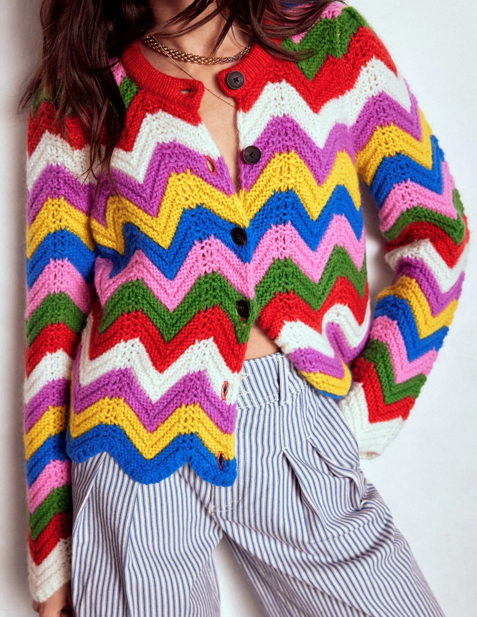 FadeResistant Treatment Chunky Chevron Knitted Jacket-Multi, Zig Zag