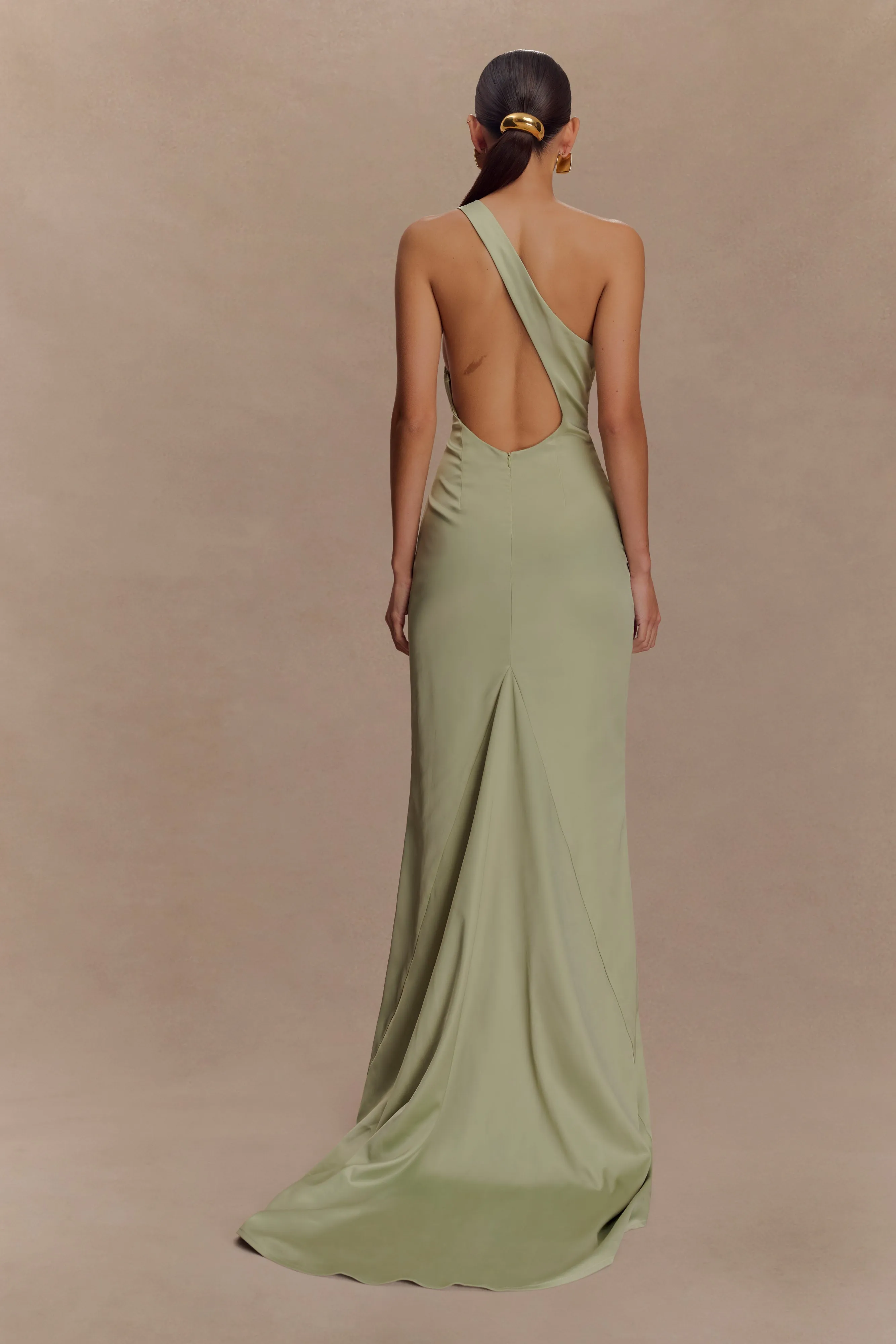 Harper One Shoulder Gown - Sage Bow-Detail Chilly Day Comfort