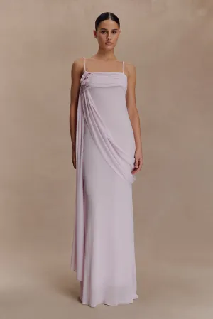 Leena Chiffon Maxi Dress - Light Lilac Designer-Label Statement Neck